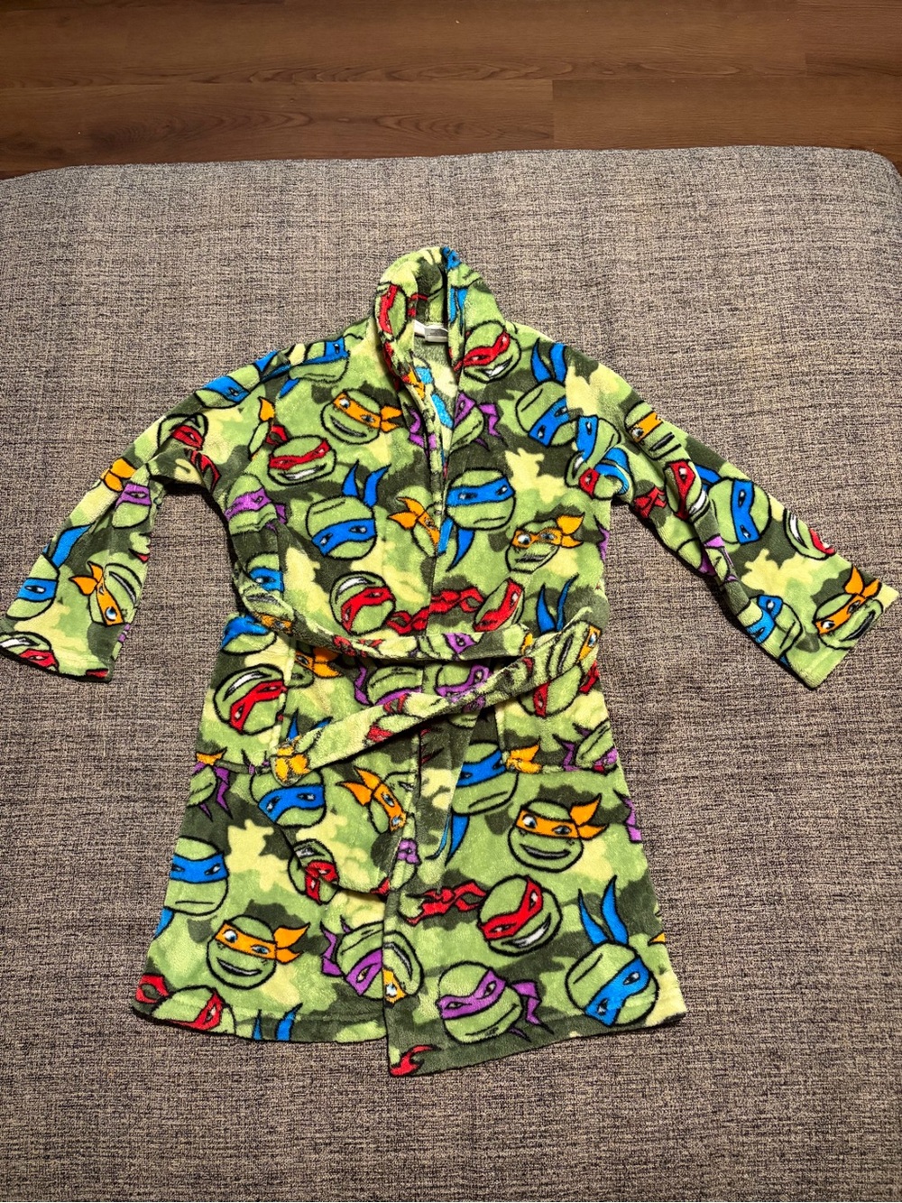 Kids Ninja Turtle Green Fleece Robe - Hooded Pajama Cover-Up